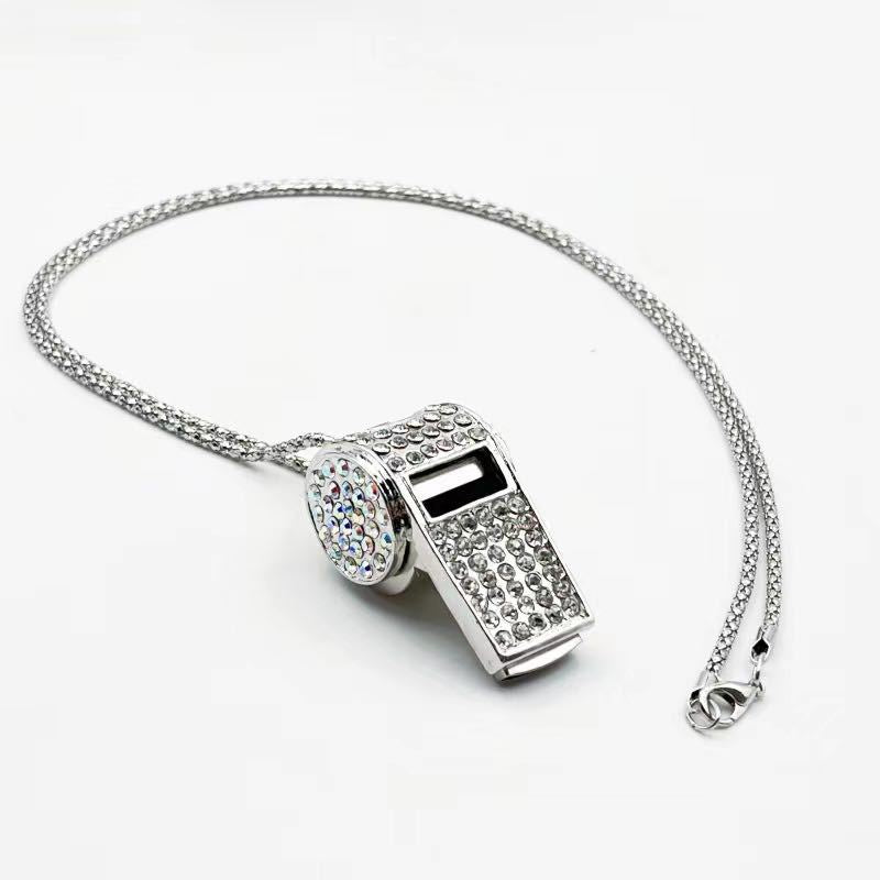 Wholesale Rhinestone Double Layer Whistle Keychain Metal Crystal Whistle Pendant